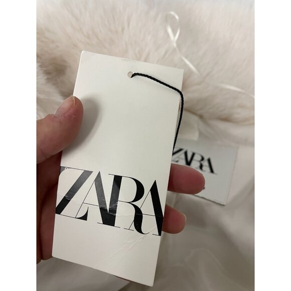 Zara Womens Faux Fur Jacket Coat Small S Ecru Ivory Beige Collared 4360/246 NWT - Picture 6 of 14